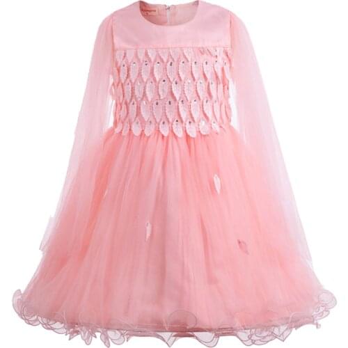 New Flowers Embroidery Lace Dress Girls Dress Birthday Party Princess Dress Childrens Party New Year Costume 2-6 Years Old