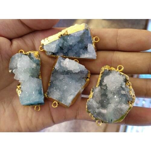 New Arrived Mystic Rose Pink gem Blue gem Geode pendants 2 loops 5pcs/lot