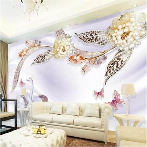 Beibehang Customize any size wallpaper fresco photo luxury pearl flower swan 3d living room bedroom TV backdrop papel de parede