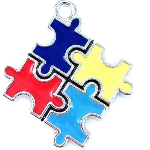 Wholesale 100pc Handmade Enamel Craft autism Puzzle Piece dangle charm pendnat Fit DIY Bracelet Earring Bracelet Making Jewelry