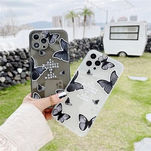 2021 Groove TPU Precision Case For iPhone 12 Mini/11/12Pro Max XR XS Max,Cute Butterfly Black&White Cover For iPhone SE 7 8Plus