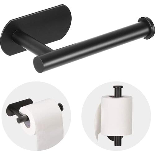 Self Adhesive Toilet Paper Roll Holder,Bathroom Toilet Paper Holder,Durable Self Adhesive,No Drilling,Matt Black,Stainless Steel