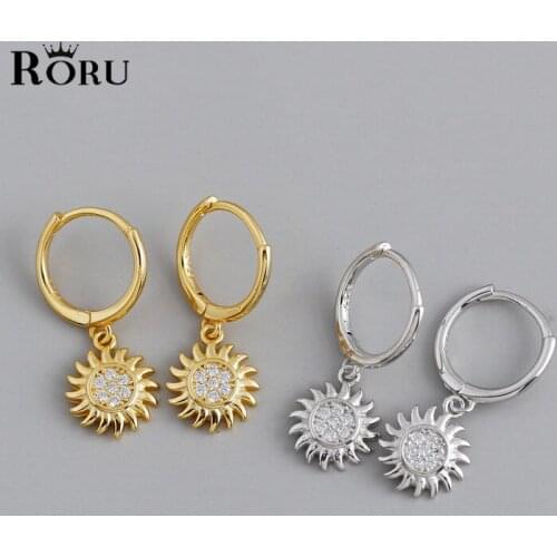 Trendy 925 Sterling Silver Pave Zircon Ray Sun Flower Pendant Drop Earrings for Fashion Women Korean Party Chic Jewelry Gifts