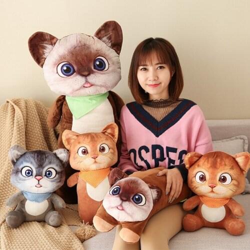 20-100cm 3D Cute Plush Cat Toys Stuffed Plush Animals Cartoon Cat Doll Double-Side Seat Sofa Pillow Toys Kids Toys Girls Gifts