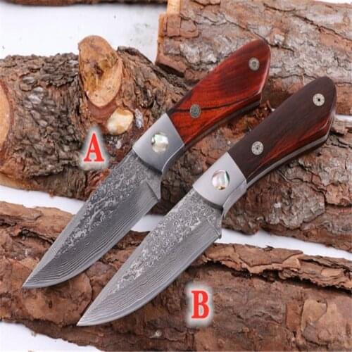 Folding Knife Fx Hunting In Damascus Bright Red Acid Branch Wood+Natural Abalone Hnadle Survivcial Survival Kitchen EDC Tool