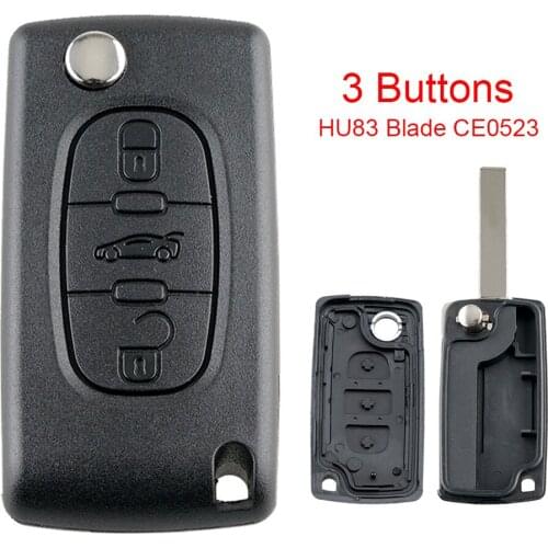 3 Buttons Replacement Flip Folding Remote Key Shell Case with Uncut Car Key Blade Fit for Peugeot 107 207 307 407 408 2008-2018