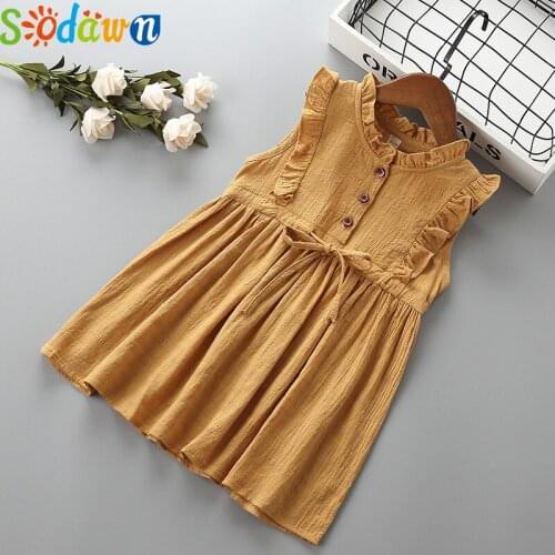 Sodawn Summer Toddler Dresses Kids Girl Dresses Soild Dresses Princess Girls Clothes Party Children Clothing