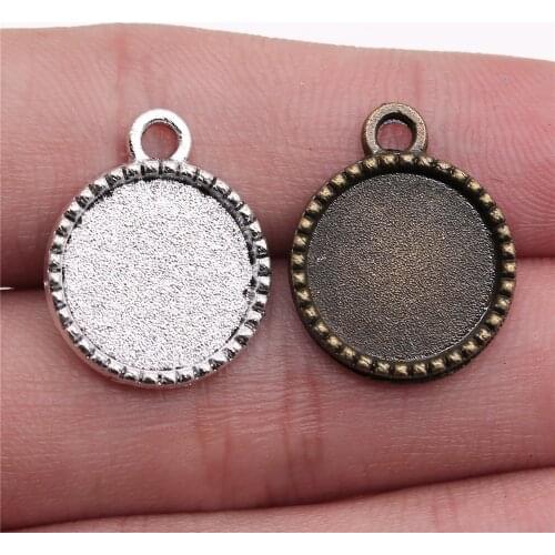 WYSIWYG 20pcs 14mm Inner Size Vintage Antique Bronze Antique Silver Color Zinc Alloy Tree Back Cameo Cabochon Base Setting