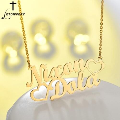Letdiffery Fashion Personalized Double Heart Necklace Stainless Steel Custom Name Letters Chain for Women Party Birthday Gifts