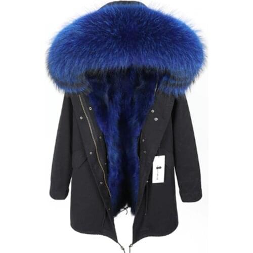 2021 Women Long Real Fox Fur Liner Big Natural Raccoon Fur Collar Hood Jacket Casual New Winter Coat Parka Streetwear