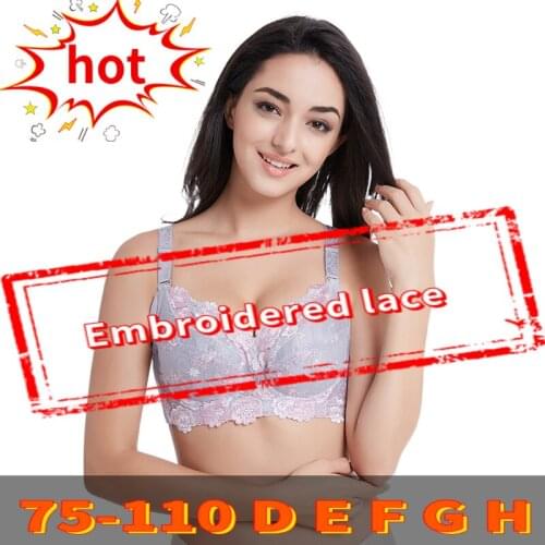 Plus Size Bras For Women Lace Embroidery Bra No Wire Lingerie Sexy Womens Underwear 75 80 85 90 95 100 105 110 B C D E F G H Cup