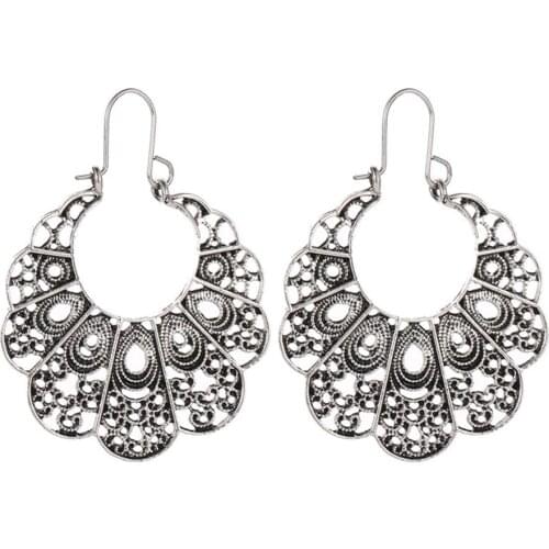 Boho Hollow Out Antique Tone Gypsy Tribal Ethnic Drop Dangle Earrings for Women Mandala Flower Earrings серьги женские