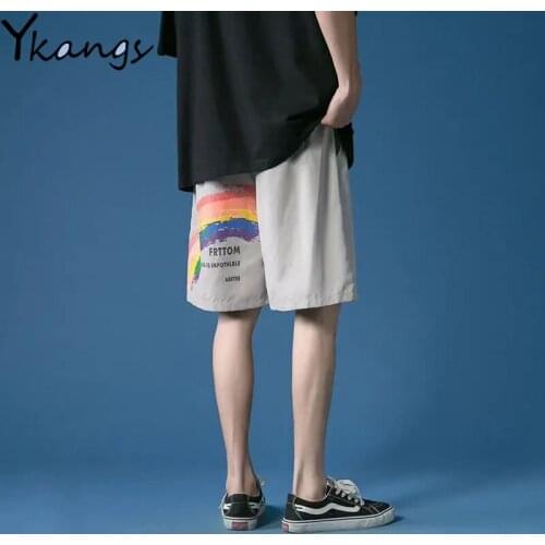 Rainbow Print Korean Style Harajuku High Waist Biker Shorts Female Summer 2021 Basic Sports Cycling Fashion Capri Shorts Women