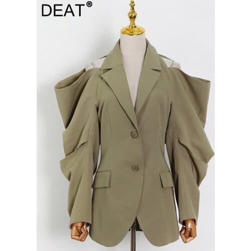 DEAT Style Design Off Shoulder 2021 Autumn New Fashion Solid Color Two Button Slim Personalized Short Blazer Women 7I2188