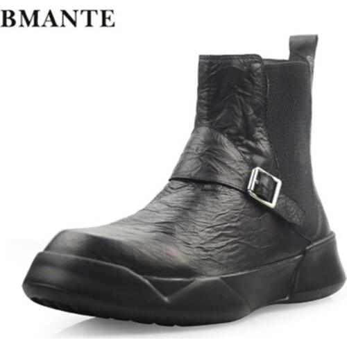 Winter Men Genuine Leather Boots Luxury Trainers Male Adult Ankle Fur Boots Casual Zip Spring Black Darkness Sneaker High Street