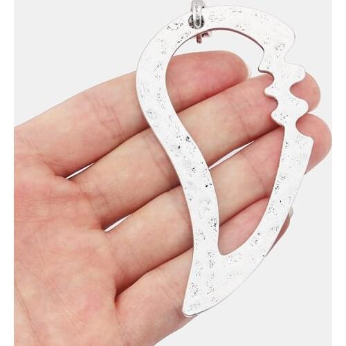 2PCS Antique Large Hammered Hollow Open Moon Crescent Gear Charms Pendants for Necklace Making Jewelry Findings 95x50mm