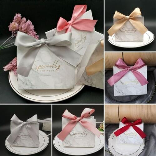 20/50/100pcs Marble Lines Candy Bag with Ribbons Wedding Favors Birthday Party Supplie Christmas Chocolate Gift Packaging Boxes