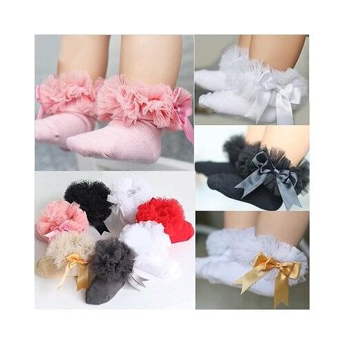 2017 Fashion Flower Baby Girls Kids Princess Bowknot Sock Lace Ruffle Frilly Trim Cotton Ankle Socks