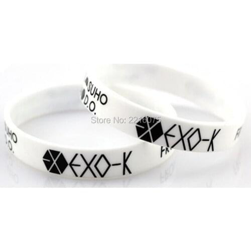 300pcs White with black K-POP EXO K wristband silicone bracelets free shipping by DHL express
