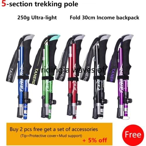 5-Section Outdoor Fold Trekking Poles Camping Portable Walking Hiking Stick For Nordic Elderly Telescopic Club Easy Put Into Bag