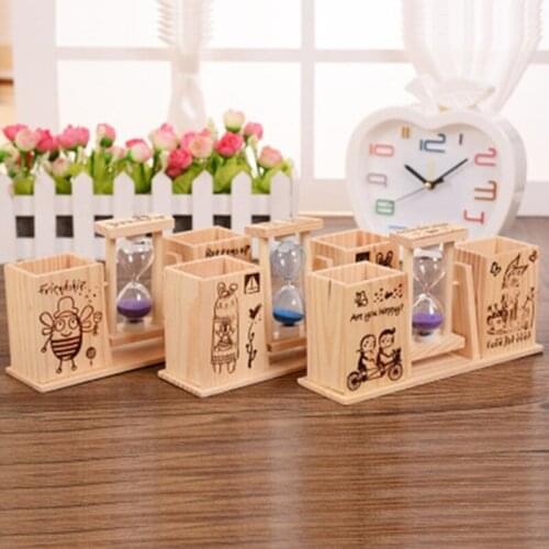 53CC Vintage Cute Hourglass Pen Holder Decorative Wooden Pencil Holder Wooden Storage Holder Exquisite Gift for Women Student