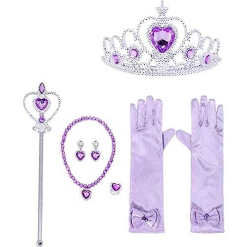 7pcs/lot Princess Elza Dress Up Accessories Costume Toys for Girls Crown Necklace Ring Earring Gloves Kids Jewelry Set