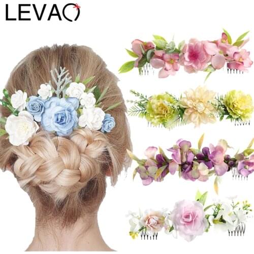 LEVAO Fabric Flower Hair Fork Hair Comb Wedding Bride Headdress Flower Headdress Beach Wedding Hair Accessories For Women