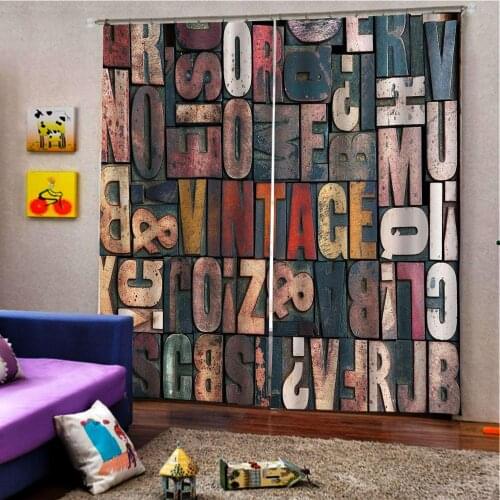 Wood letter curtains Bedroom living room windproof thickening 3d curtains Blackout curtain