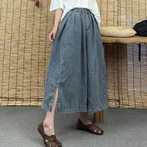 Summer Korean Boyfriend Denim Trousers Women Straight Wide Leg Pants High Waist Baggy Vintage Streetwear Jeans Cropped Pants