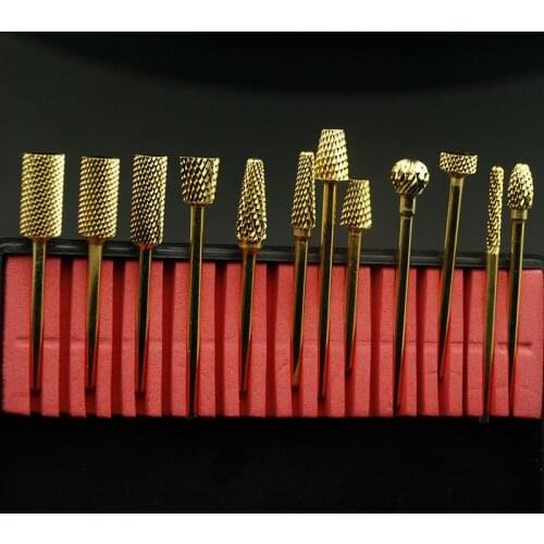 EasyNail 12 Types Golden Carbide Nail drill bits Burrs Metal Drill Bits Cuticle For Manicure Electric Nail Drill Accessories