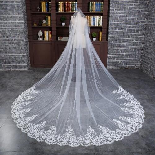 2021 White Color 3m Bridal Wedding Veils Combe Long Lace Edge Bridal Veil With Metal Comb For Women Wedding Party HO1531