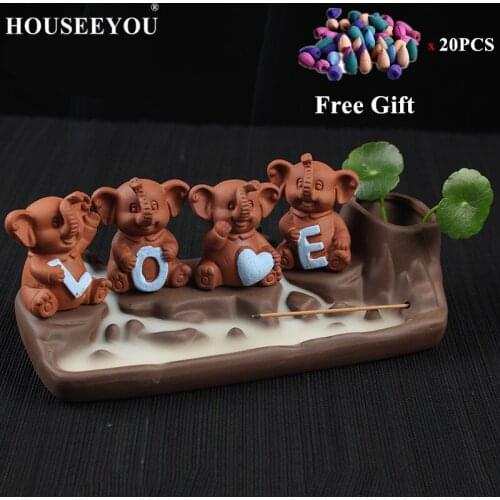 HOUSEEYOU Backflow Incense Burner Love Letter Elephant Ceramic Waterfall Censer Home Decor Christmas Gifts + 20Pcs Incense Cones