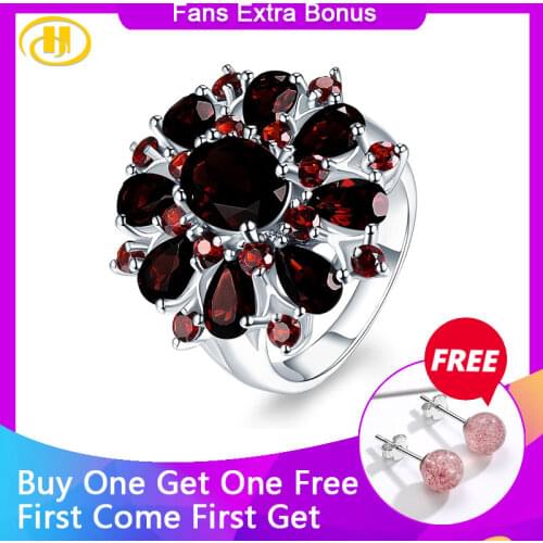 Silver Garnet Ring 925 Jewelry Gemstone 7.54ct Natural Black Garnet Rings for Womens Fine Jewelry Classic Design Christmas Gift