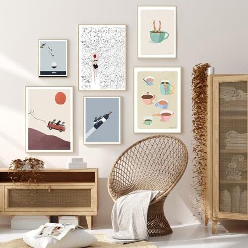 Canvas Painting Wall Picture Swimming Dot Art Print Modern Minimalist Kitchen Home Decor We Ride To Dawn Poster Red Wine Coffee