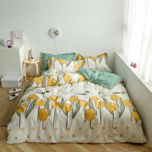 Queen Bedding Set King Size Pure Cotton Bedclothes For Bedroom Turmeric Flower Sunflower Pattern Quilt Cover Solid Fitted Sheet