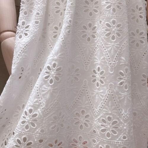 White Cotton Fabric Hollow Eyelet Embroidery Flower Fabric Cotton Lace Fabric for Dress,Blouse,by the Yard