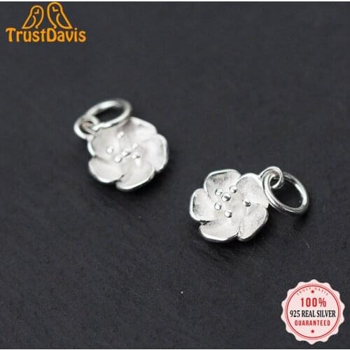 TrustDavis Fashion Real 925 Sterling Silver Sweet Flowers Charms Pendant For Bracelet Necklace DIY Accessories Jewelry DZ431