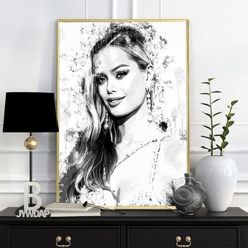 Frida Aasen Norwegian Fashion Model Poster, Black White Long Hair Elegant Woman Portrait Art Prints, Nordic Simple Wall Decor