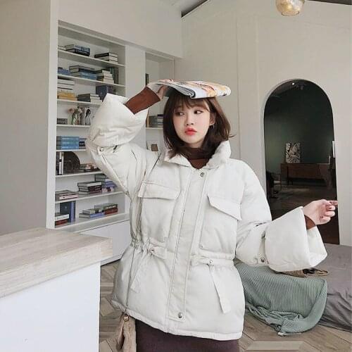 2021 New Korean Down Cotton Jackets Parkas Winter Jacket Women Short Style Tie Up Warm Thick Slim Winter Coat Female Cotton Coat