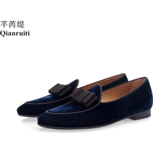 New Wedding Men Dress Shoes Bowknot Slip-on Belgian Autum Style Fashion Male Shoes Blue Handmade Comfortable Men Shoe