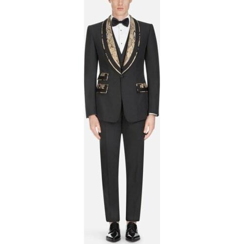 TPSAADE New Arrival Prom Dinner Tuxedos For Mens Wedding Groom Jacquard Lapel Party 3 Piece Suits (Jacket+Trousers+Vest+Tie)