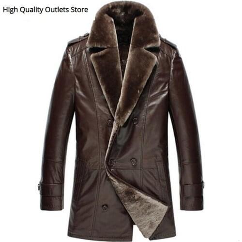 New Men Double-breasted Sheepskin Suit Collar Coat Outerwear Slim Mid-long Fur Coat Parkas Shearling Coats 9980