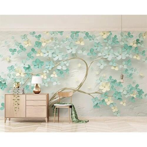 Beibehang Custom wallpaper stereo new small fresh mint green three-dimensional flower relief background wall papers home decor