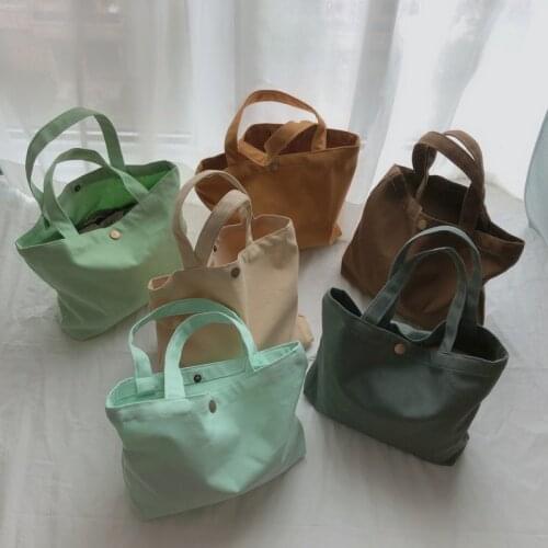 Solid Color Canvas Portable Small Bag Tote Bag Shopping Bags Fashion Life Casual Pacakge Foldable Handbag Large Capacity