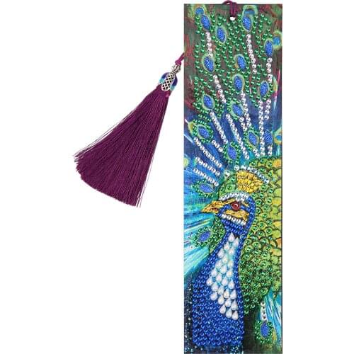 Special Shaped Diamond Painting Bookmark Animal Peacock Diamond Embroidery Tassel Holiday Gifts for Kids Mark for Books Handmade