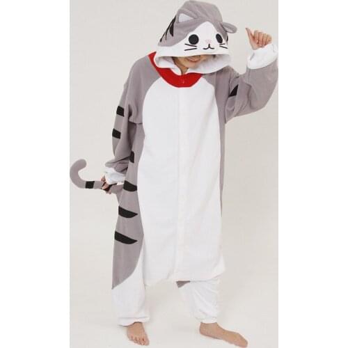 Autumn Winter Carton Animal Long Sleeve Hooded Sleepwear For Women Men Unisex Onesies Cheese Cat Pajamas Set Cosplay Costumes