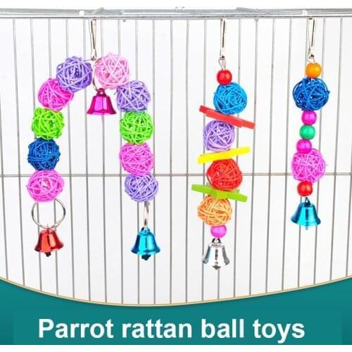 Parrot Rattan Toys Bird Supplies Hanging Cage Bird Toys Rattan Beads Bell String Hand Woven Pet Accessories for Small Large Bird