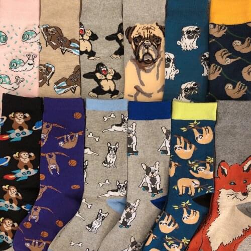 Drop Ship Crew Fashion Funny Socks Chimpanzee Pug Bull Bulldog Sloth Snail Boston Terrier Monkey Dog Puppy Animal Dropship