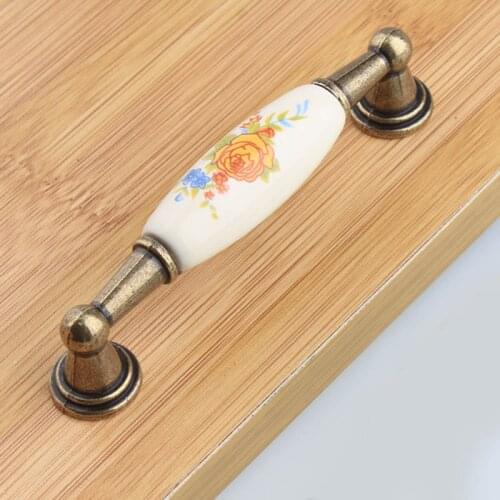 Rustico retro rural ceramic kitchen cabinet cupboard door handles antique brass drawer shoe cabinet dresser knobs pulls 96mm