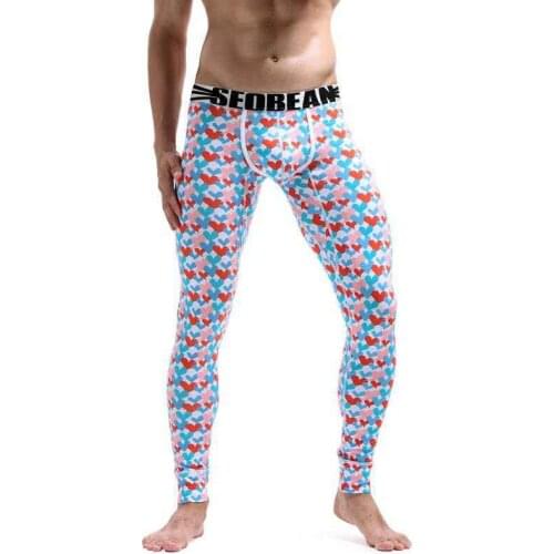Seobean Brand Mens Cotton Winter Warm Thermal Long John Underwear Heart Printed Sexy Male Thermo Home Sleepwear Underpants M-XXL